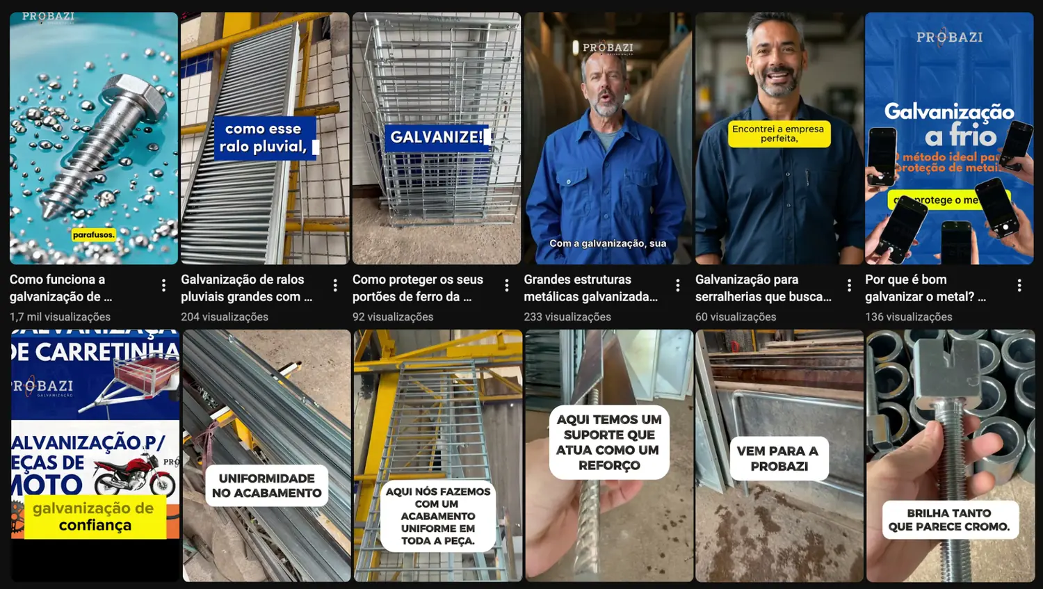 Canal Probazi Galvanização no YouTube